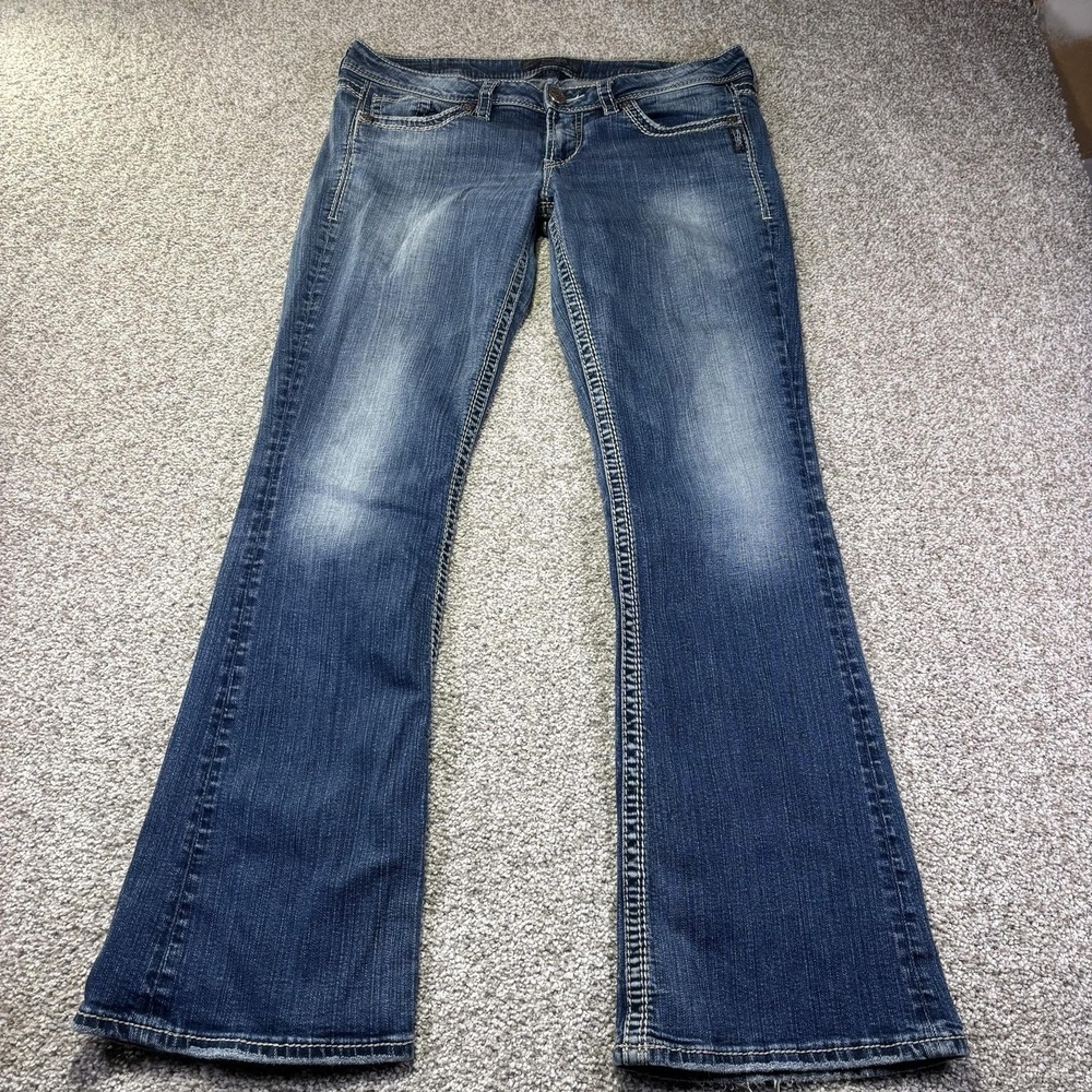 Silver Jeans Co Lola Jeans Womens 32 Blue Medium Wash Bootcut Embroidered Denim